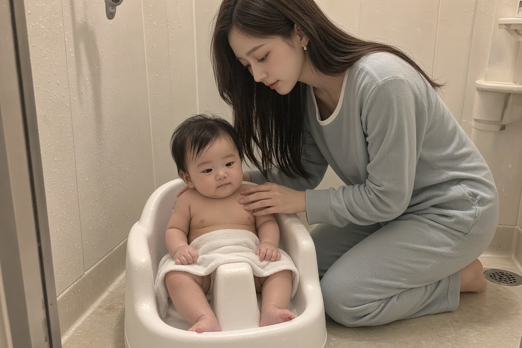 ワンオペのお風呂、生後7ヶ月で順番を変えた|寒くなる前に、バスチェアは洗い場で待つ場所にした話